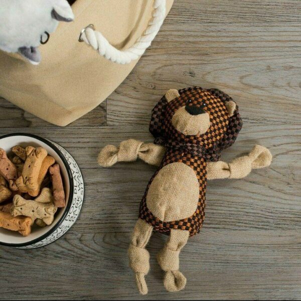 Squeaky Burlap Lion Pet Toy - Image 4