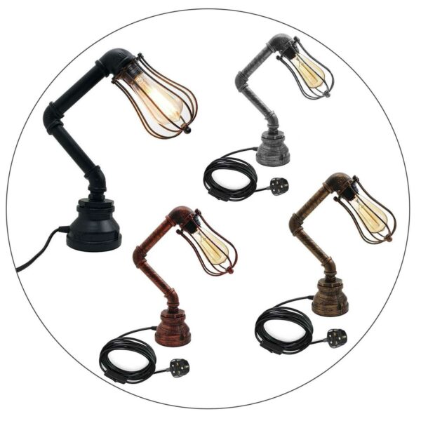 Retro Industrial Water Pipe Lighting Wall Plug-In Table Lamp Steampunk Metal Indoor Stand~1306 - Image 3