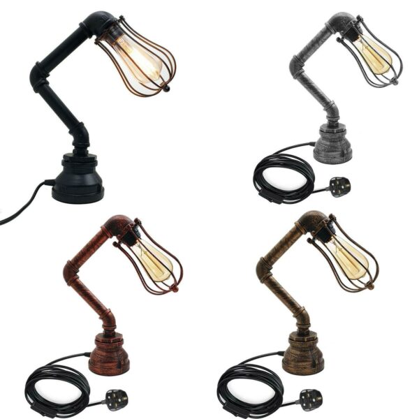 Retro Industrial Water Pipe Lighting Wall Plug-In Table Lamp Steampunk Metal Indoor Stand~1306 - Image 30